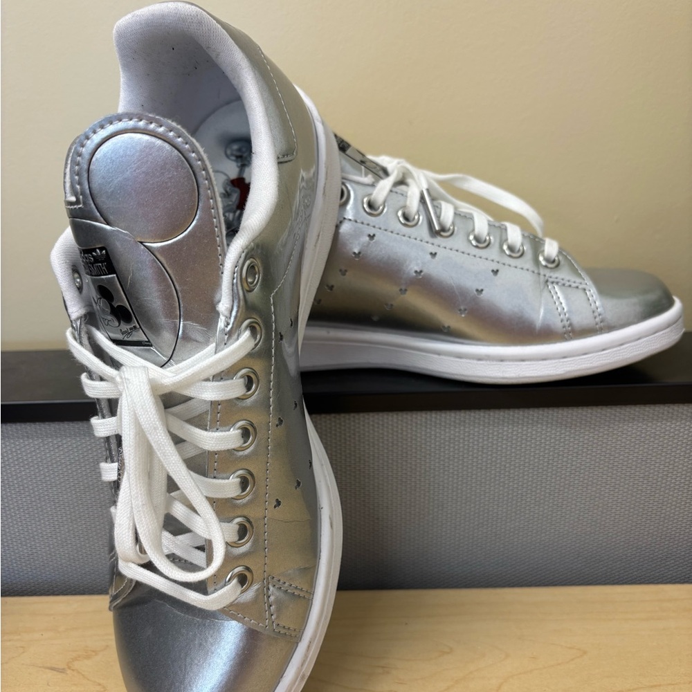 Size 7 Mickey Mouse 100th anniversary silver adidas sneakers used twice